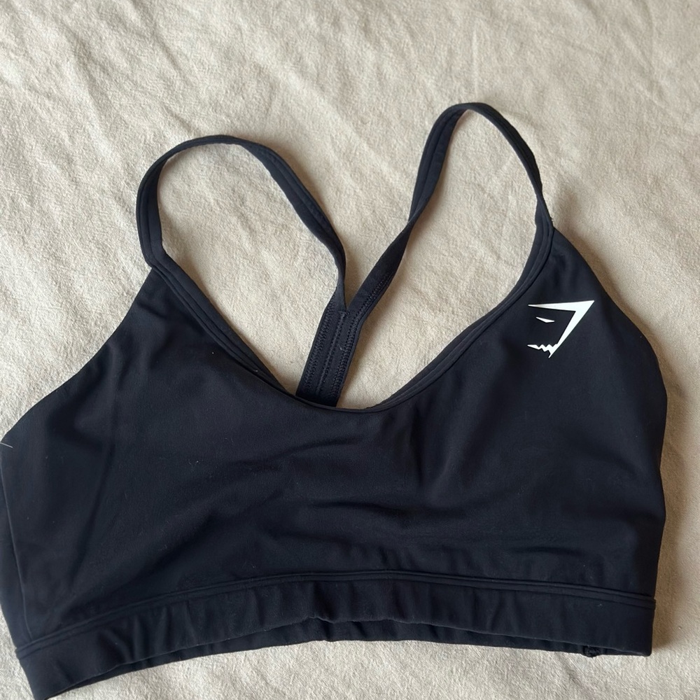Gymshark Black Sports Bra with White Logo